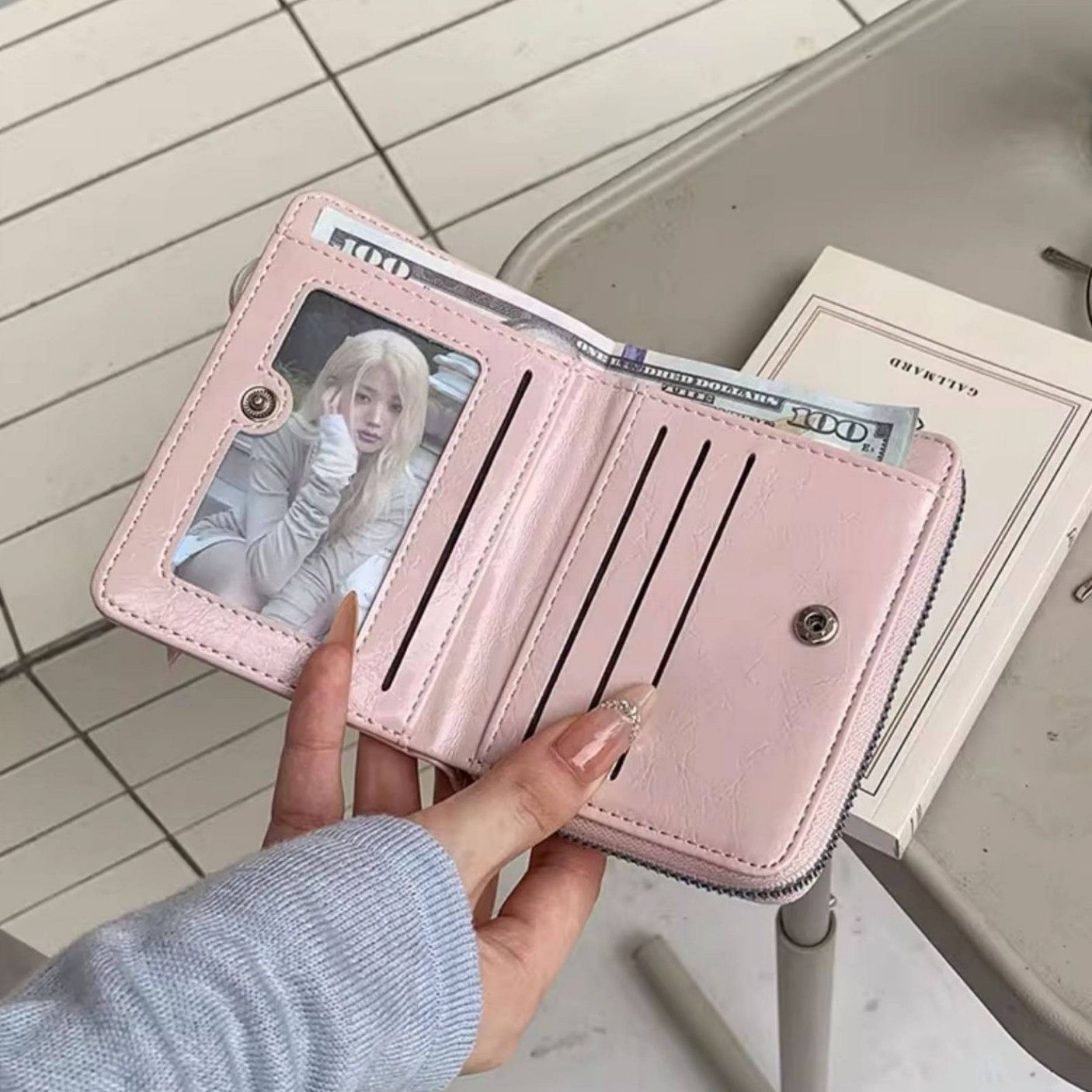 Simple Korean Style Bow Wallet Ultra Thin Short Clutch Card Bag Multi-function Zipper PU Leather Card Holder Travel Coin Purse