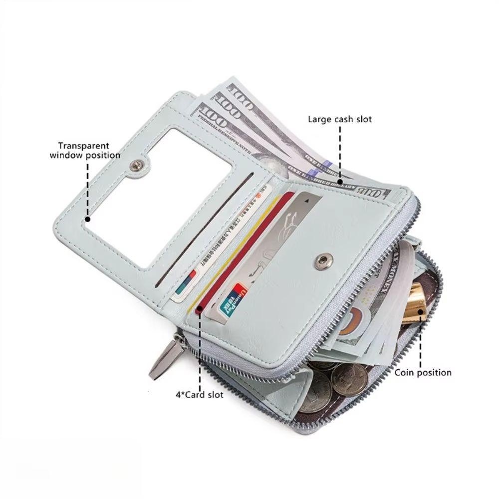 Simple Korean Style Bow Wallet Ultra Thin Short Clutch Card Bag Multi-function Zipper PU Leather Card Holder Travel Coin Purse