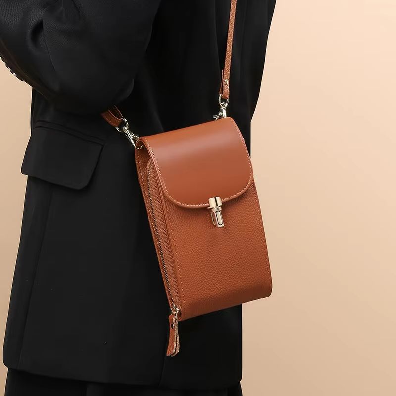 Leather phone bag, crossbody bag, women's shoulder phone bag, mini shoulder bag, ID bag, zipper bag, simple and versatile mini bag, shoulder bag