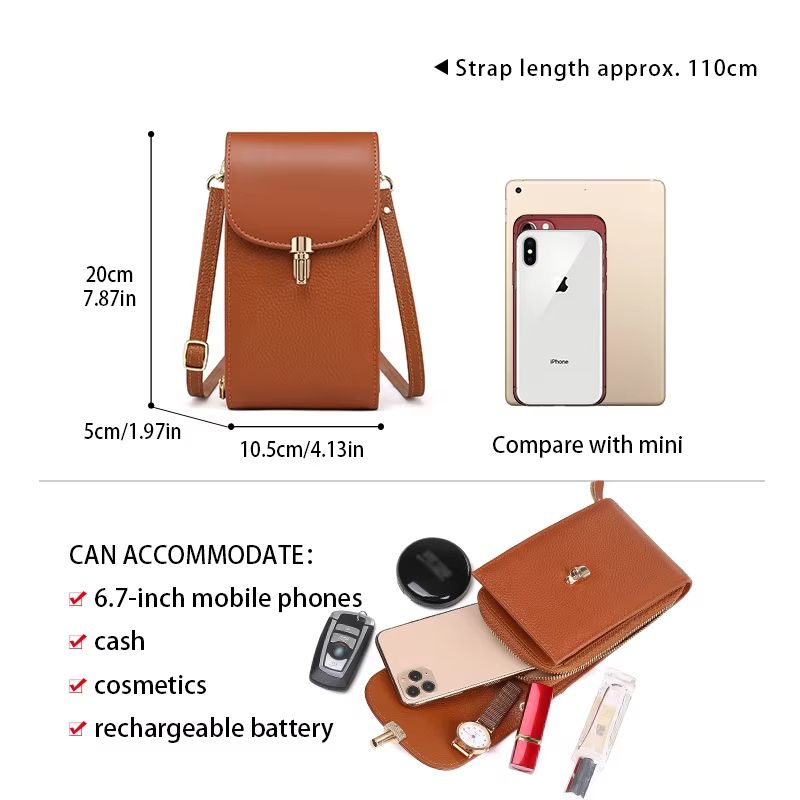 Leather phone bag, crossbody bag, women's shoulder phone bag, mini shoulder bag, ID bag, zipper bag, simple and versatile mini bag, shoulder bag