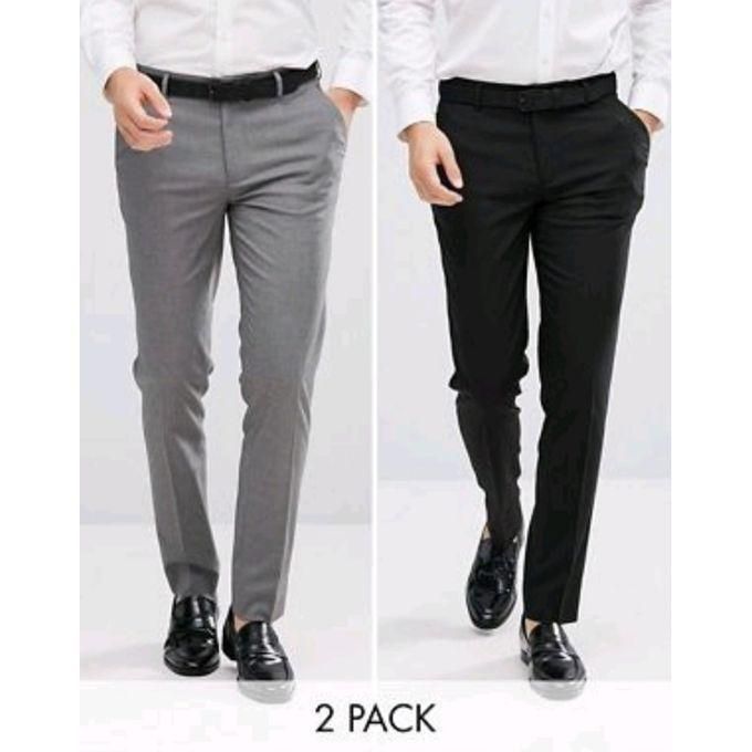 2 Pack Turkey Men’s Official Trousers Black and Light Grey – Premium Slim Fit Office Wear Formal Pants, Comfortable Durable Business and Smart Casual Trousers for Men