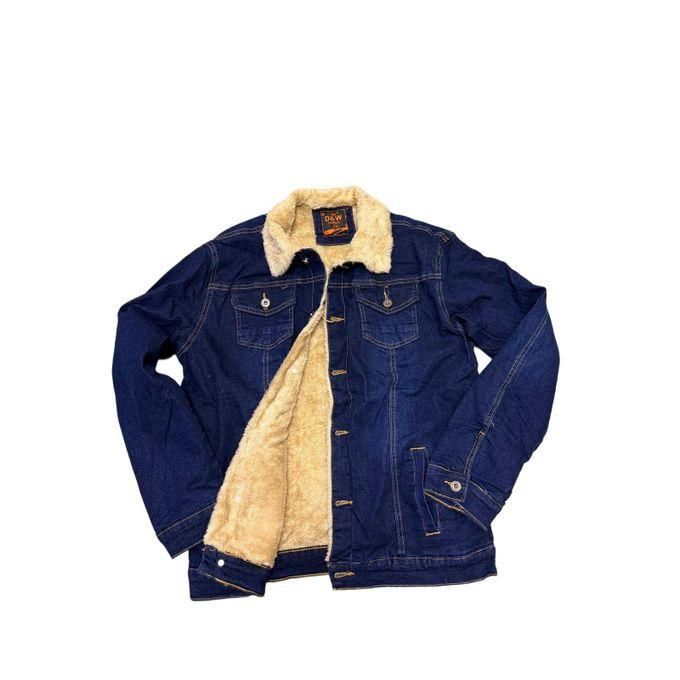 Fur Denim Jacket for Men Blue – Warm Stylish Casual Denim Coat with Soft Fur Lining, Durable Comfortable Winter Outerwear for Cold Weather, Travel, Outdoor and Everyday Wear