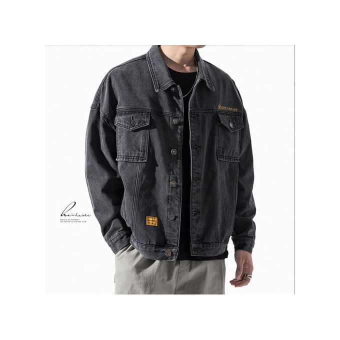 Men’s Denim Bomber Jacket Hip Hop Style – Stylish Casual Jean Jacket with Ribbed Cuffs & Hem, Button/Zip Closure, Durable Cotton Denim Outerwear for Streetwear, Travel, Weekend Wear & Everyday Fashion