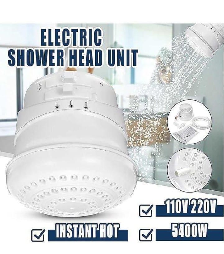 White Horizon Instant Electric Shower Head 5400W  Fast Heating Hot Water Shower Head Hot Electric Water Heater 5400w Electric Shower Head Faucet 3 Gear Adjustable Fast Heating Bath Shower Heater