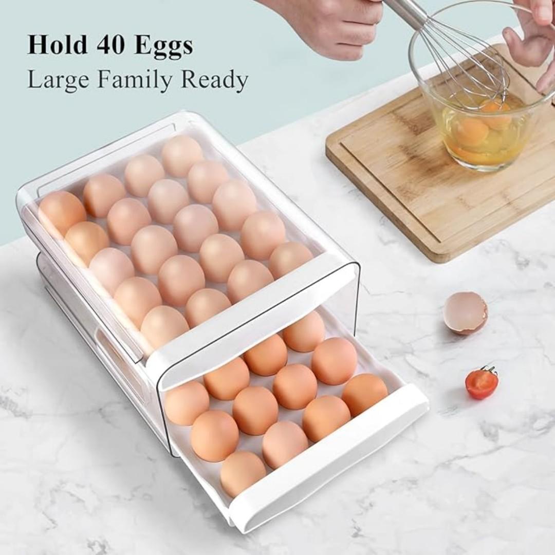 decor amazingdiscountjaza keja egg tray ,with double layer egg holder for refrigerator countertop can hold  32 eggs acrylic double layer stackable  fridge organizer bpa free, convenience easy to clean