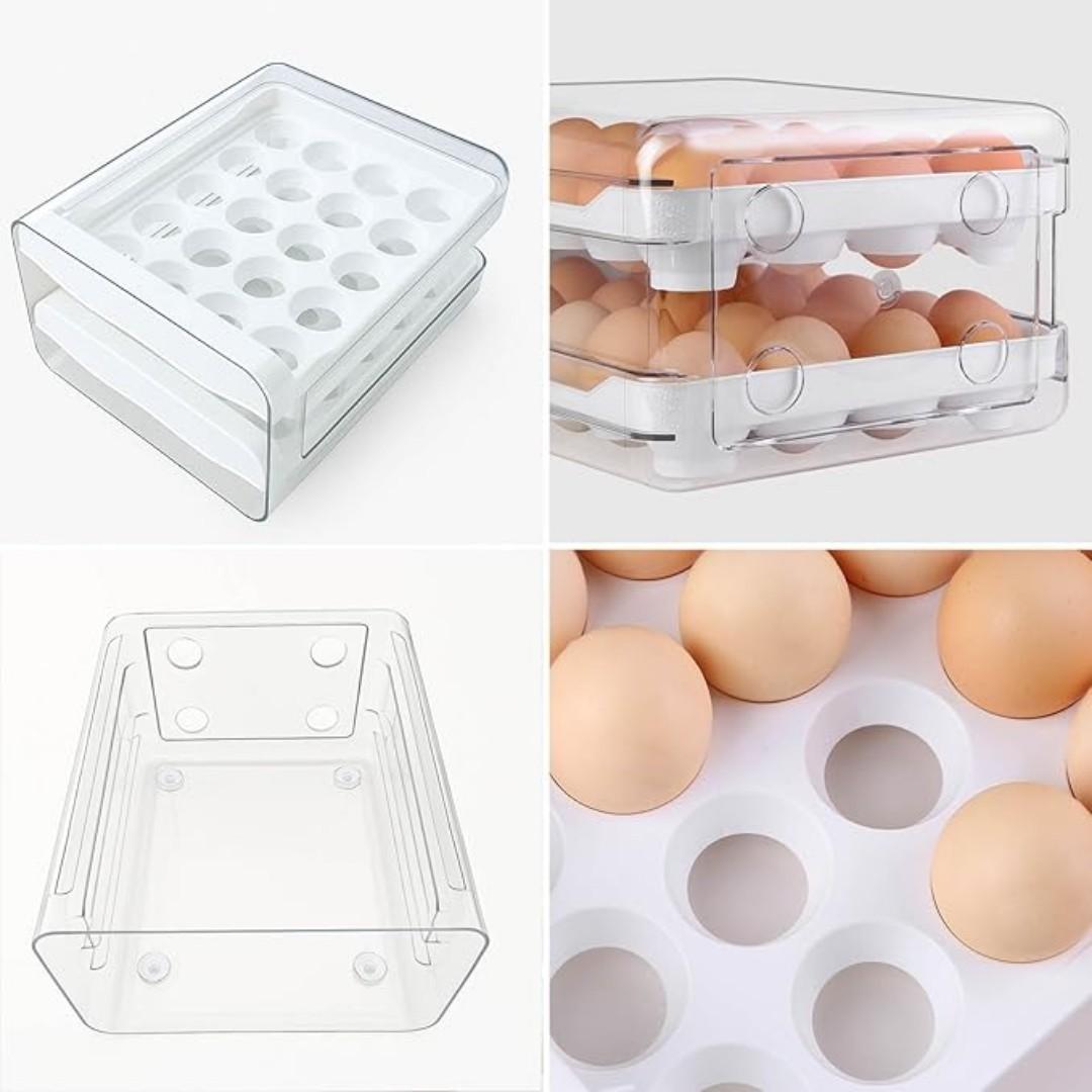 decor amazingdiscountjaza keja egg tray ,with double layer egg holder for refrigerator countertop can hold  32 eggs acrylic double layer stackable  fridge organizer bpa free, convenience easy to clean