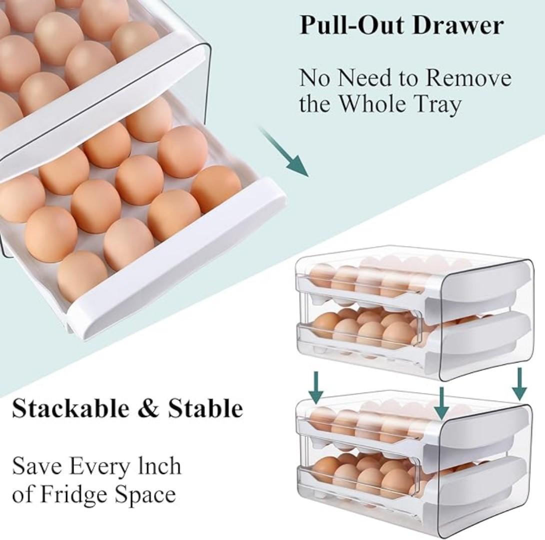 decor amazingdiscountjaza keja egg tray ,with double layer egg holder for refrigerator countertop can hold  32 eggs acrylic double layer stackable  fridge organizer bpa free, convenience easy to clean