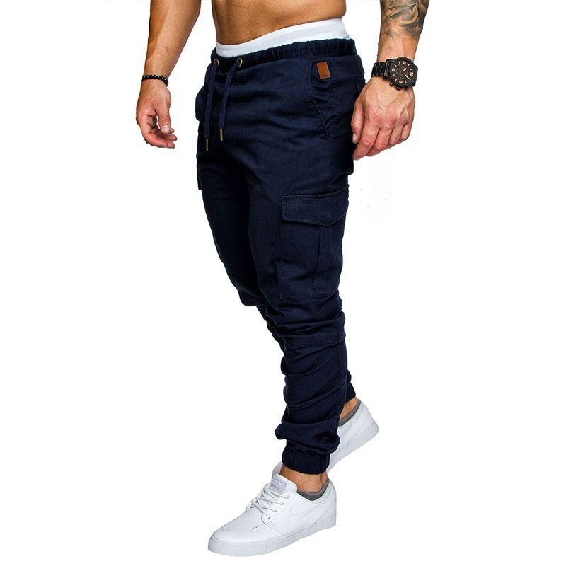 Men Pants Thin Fashion Casual Jogger Pants 2020 Streetwear Cargo Pants Men's Multi-pockets Trousers Fitness Gyms Sweatpants Mens Light Blue M