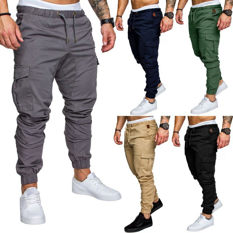 Men Pants Thin Fashion Casual Jogger Pants 2020 Streetwear Cargo Pants Men's Multi-pockets Trousers Fitness Gyms Sweatpants Mens Light Blue M