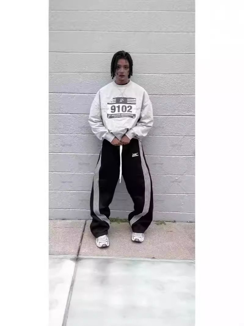 Y2k Embroidered Gray Casual Pants Camo Functional Tactical Functional Men's Women's Premium Jogging Drawstring Sweatpants Black M