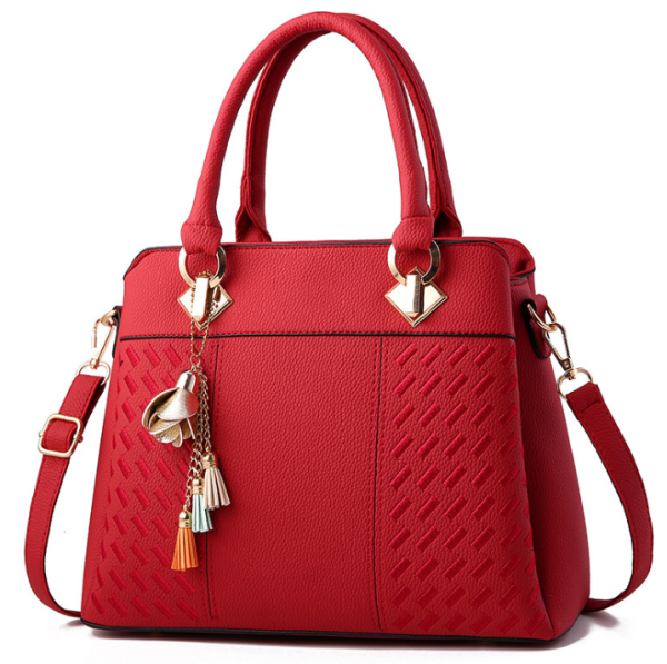 Fashion Women Handbags Tassel PU Leather Totes Bag Top-handle Embroidery Crossbody Bag Shoulder Bag Lady Simple Style Hand Bags Khaki one