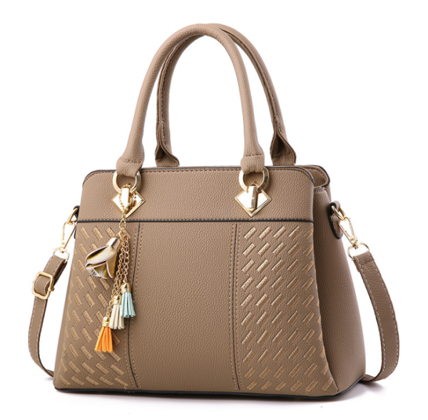 Fashion Women Handbags Tassel PU Leather Totes Bag Top-handle Embroidery Crossbody Bag Shoulder Bag Lady Simple Style Hand Bags Khaki one
