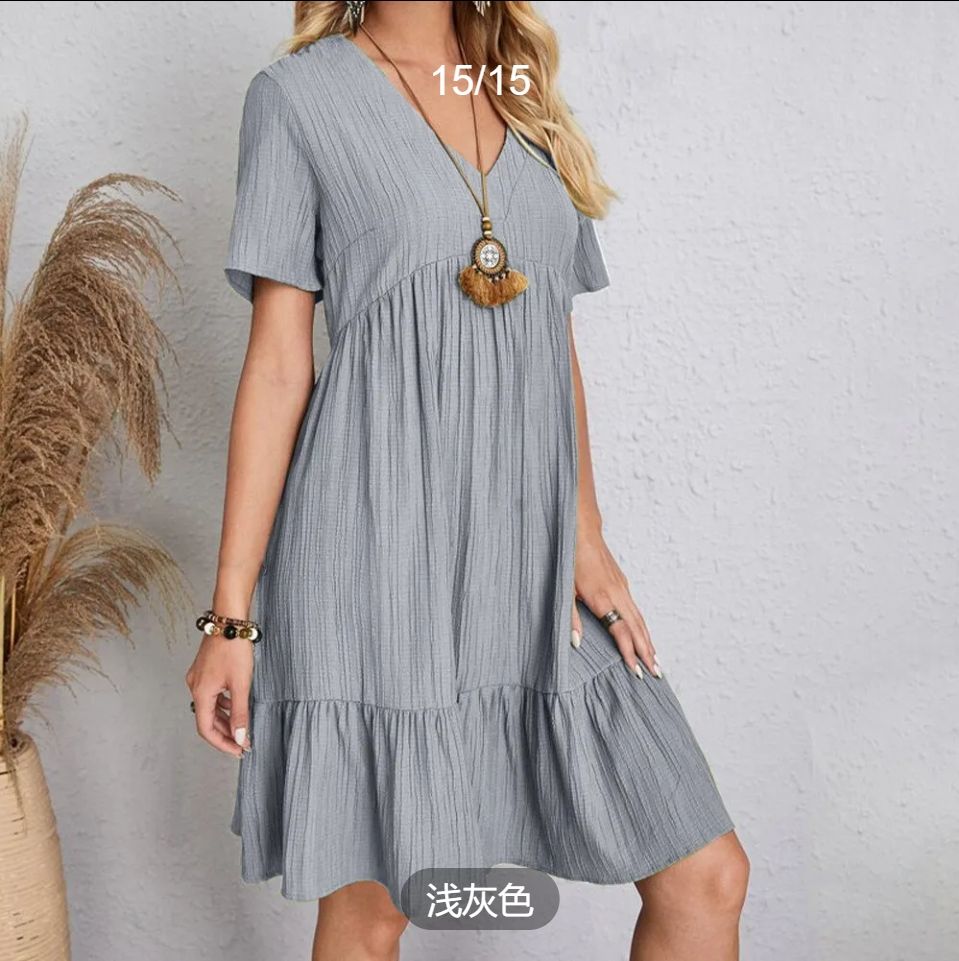 Womens Summer Dress Ruffle Sleeve V Neck Midi Dresses Fashion Casual Fit Flowy Tiered Boho  2025 summer Europe and the United States women's skirt loose casual short-sleeved waist flowing dress white