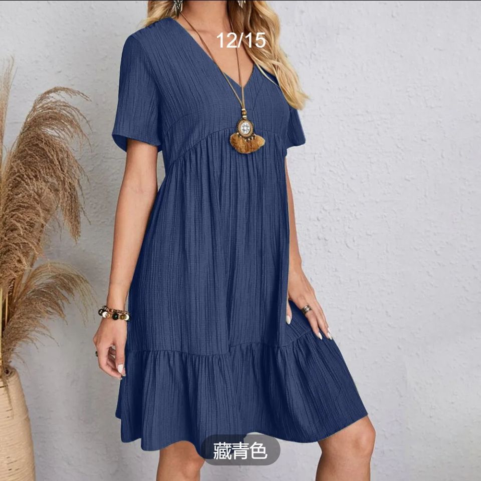 Womens Summer Dress Ruffle Sleeve V Neck Midi Dresses Fashion Casual Fit Flowy Tiered Boho  2025 summer Europe and the United States women's skirt loose casual short-sleeved waist flowing dress white