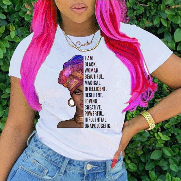 Tshirts Women T-shirts 2 in 1 tshirts Women Clothes Shirts 2 PCS/Sets Women Tops Lady Wear shirts Africa Queen On Sale New Arrival white L