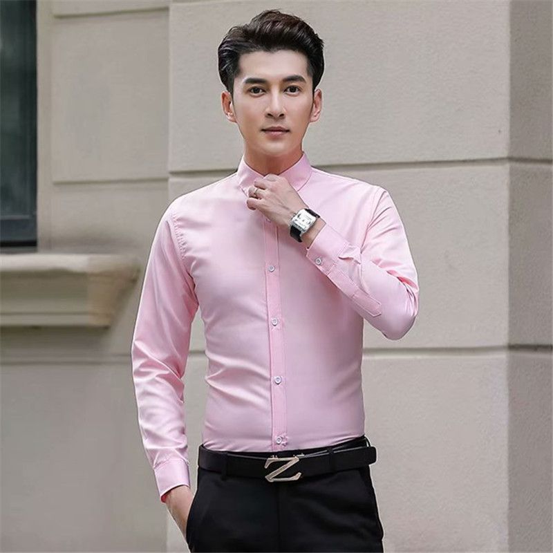 wholesale Youth Korean version of the tide Slim men's white shirt new men's long-sleeved shirt solid color free hot shirt White S