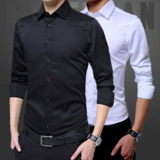 wholesale Youth Korean version of the tide Slim men's white shirt new men's long-sleeved shirt solid color free hot shirt White S