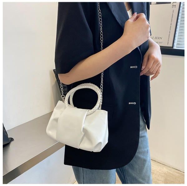 Summer Pleated Handlebags For Women PU Cloud Bags Leisure Armpit Bag Shopping Shoulder Bags Dumpling Handbag Female White one