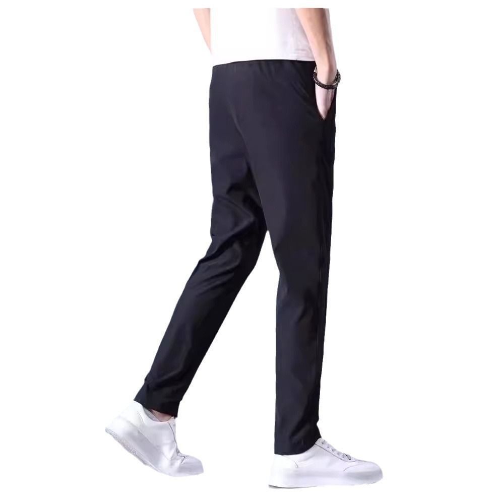 Summer ultra-thin quick drying long pants elastic men's sports pants ice silk pants men's loose and breathable straight leg casual pants