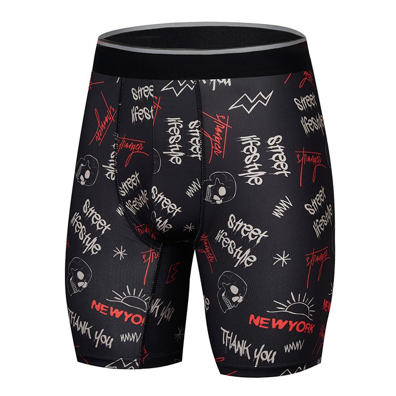 Cross border European and American men's printed tight underwear, sports men's boxer shorts, extended hot spring swimming trunks, men's shorts
