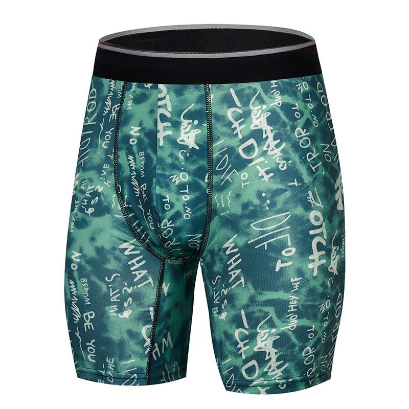 Cross border European and American men's printed tight underwear, sports men's boxer shorts, extended hot spring swimming trunks, men's shorts