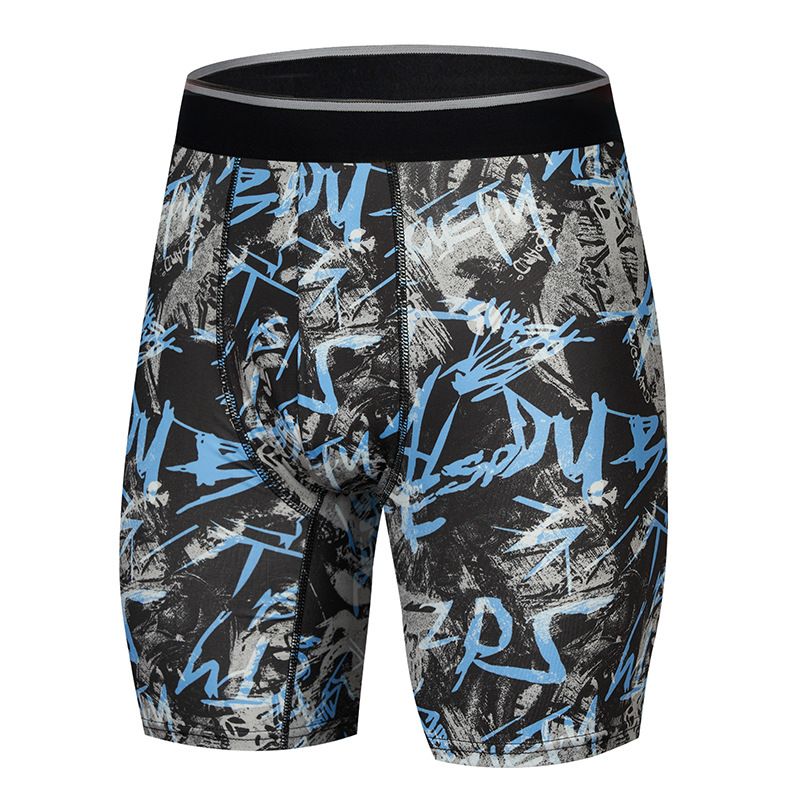 Cross border European and American men's printed tight underwear, sports men's boxer shorts, extended hot spring swimming trunks, men's shorts