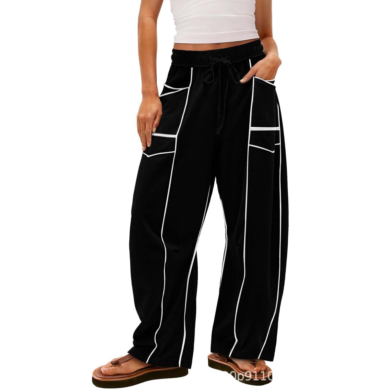 2025 Cross border Foreign Trade Hot Selling Women's Loose Wide Leg Pants Casual Summer Wide Leg Pants Drawstring Waist Casual Pants Bathroom Pants