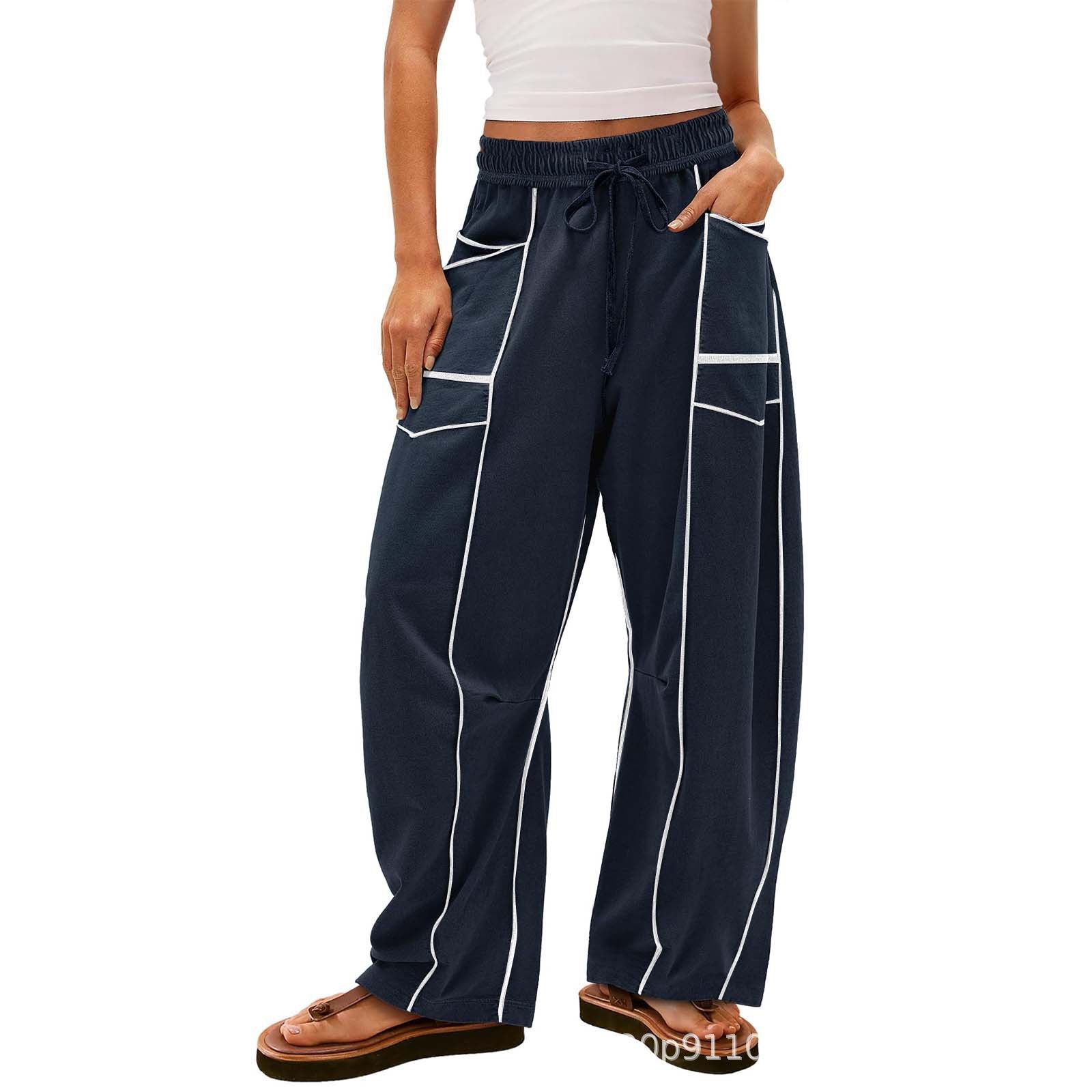 2025 Cross border Foreign Trade Hot Selling Women's Loose Wide Leg Pants Casual Summer Wide Leg Pants Drawstring Waist Casual Pants Bathroom Pants