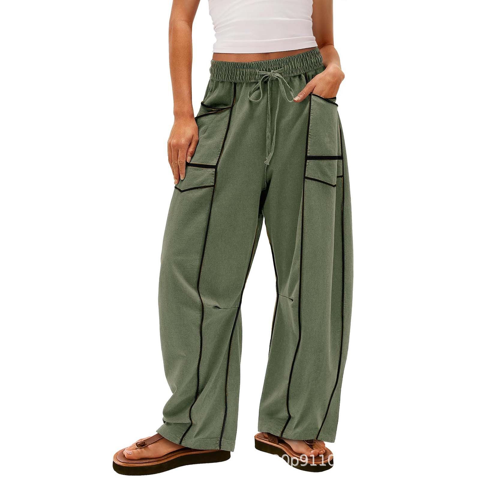 2025 Cross border Foreign Trade Hot Selling Women's Loose Wide Leg Pants Casual Summer Wide Leg Pants Drawstring Waist Casual Pants Bathroom Pants