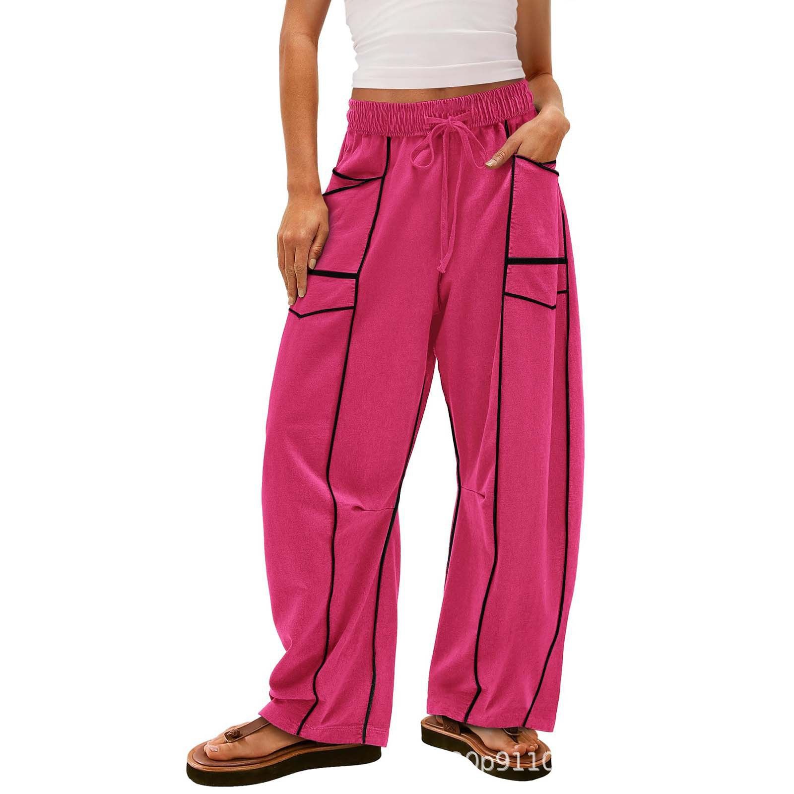2025 Cross border Foreign Trade Hot Selling Women's Loose Wide Leg Pants Casual Summer Wide Leg Pants Drawstring Waist Casual Pants Bathroom Pants