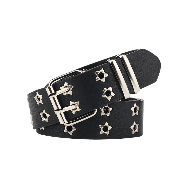 Star porous American wide waistband for women and men 2024 new jeans with a niche design y2k white belt