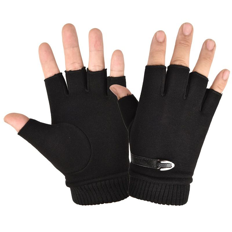 Autumn and Winter Non Down Velvet Men's and Women's Half Finger Gloves Outdoor Warm and Thick Velvet Riding Children's Gloves Couple Style