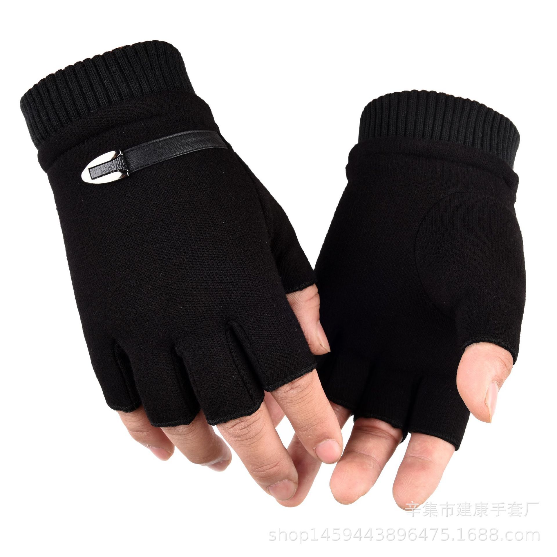 Autumn and Winter Non Down Velvet Men's and Women's Half Finger Gloves Outdoor Warm and Thick Velvet Riding Children's Gloves Couple Style