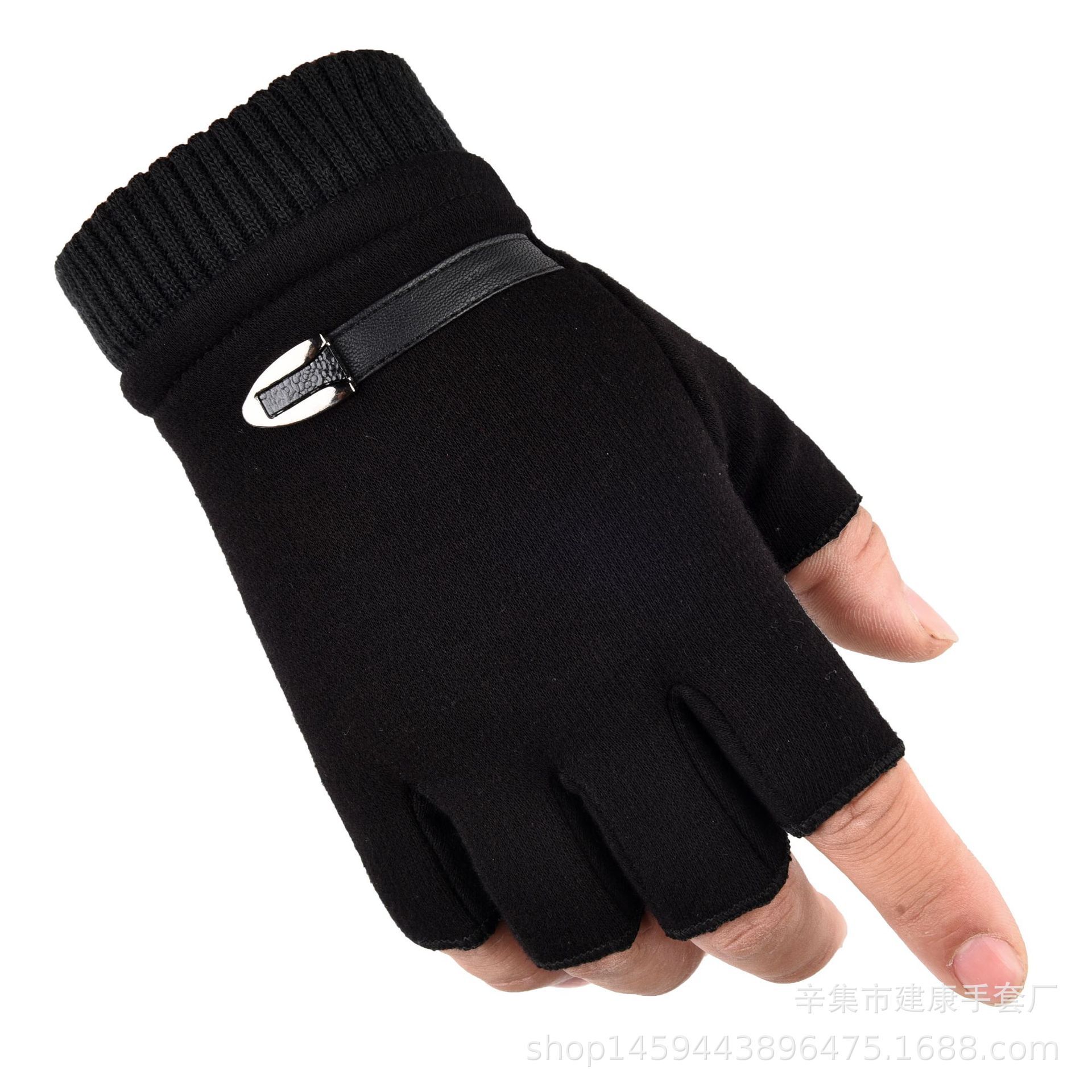 Autumn and Winter Non Down Velvet Men's and Women's Half Finger Gloves Outdoor Warm and Thick Velvet Riding Children's Gloves Couple Style