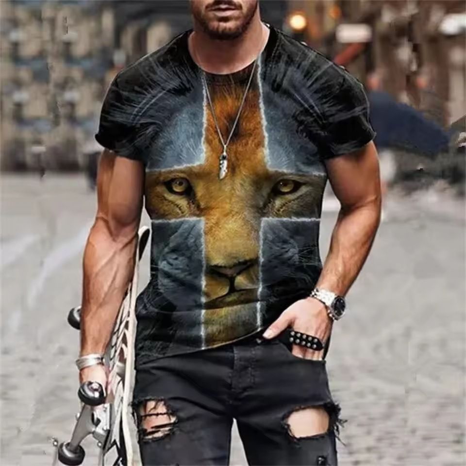 Men's 100% Polyester 3D Print Crew Neck T-shirt - Perfect for Active Lifestyle, Casual Wear - Easy to Care men tshirts 01 S