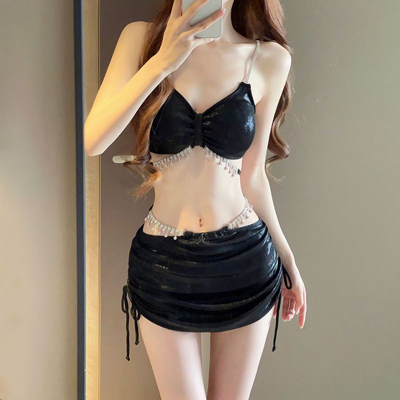 2025 new bikini swimsuit women's sexy three piece set, rhinestone high-end split body seaside vacation hot spring swimsuit