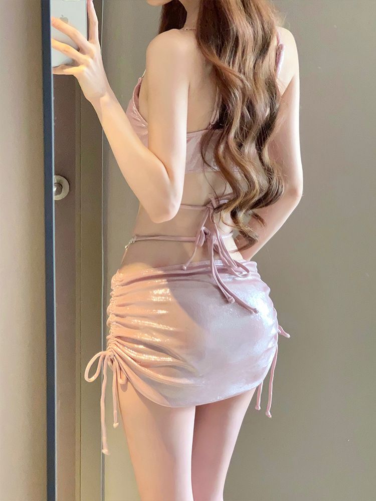 2025 new bikini swimsuit women's sexy three piece set, rhinestone high-end split body seaside vacation hot spring swimsuit