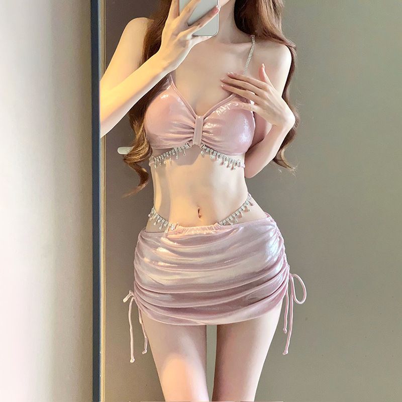 2025 new bikini swimsuit women's sexy three piece set, rhinestone high-end split body seaside vacation hot spring swimsuit