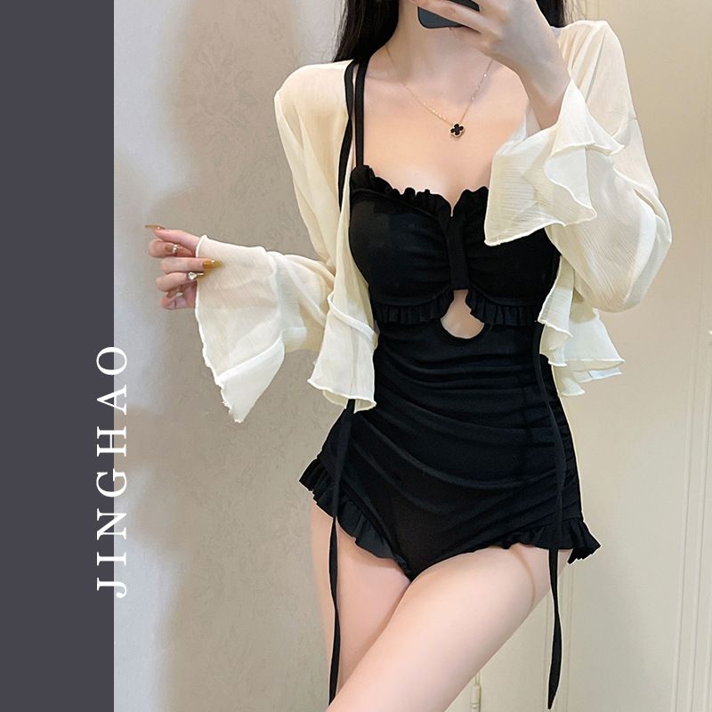 Swimsuit for women 2025 new summer one-piece slimming conservative skirt style avocado green high-end and sexy hot spring swimsuit
