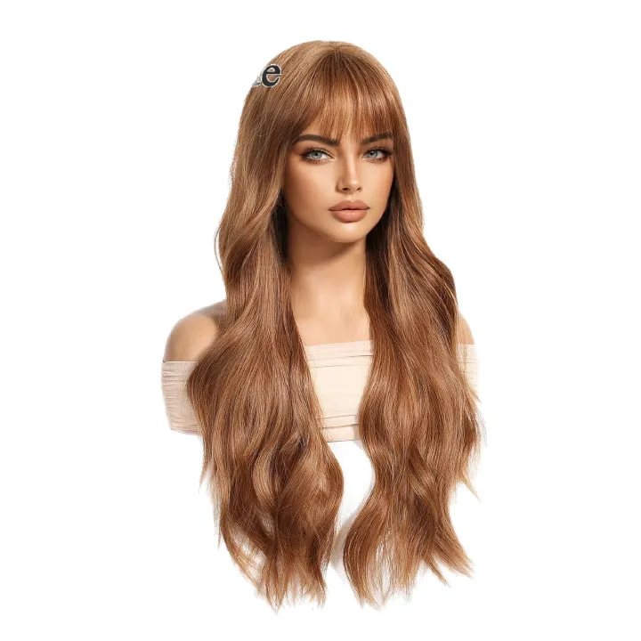 Wig Tik Tok Qi Liu Hai Full Headset Brown Red Wig Female Long Curled Hair Rose Net High Temperature Silk Temu