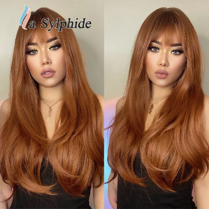 Wig AliExpress Top White Gold Long Straight Hair Air bangs European and American Wig Women Hair Mechanism Full Head Cover