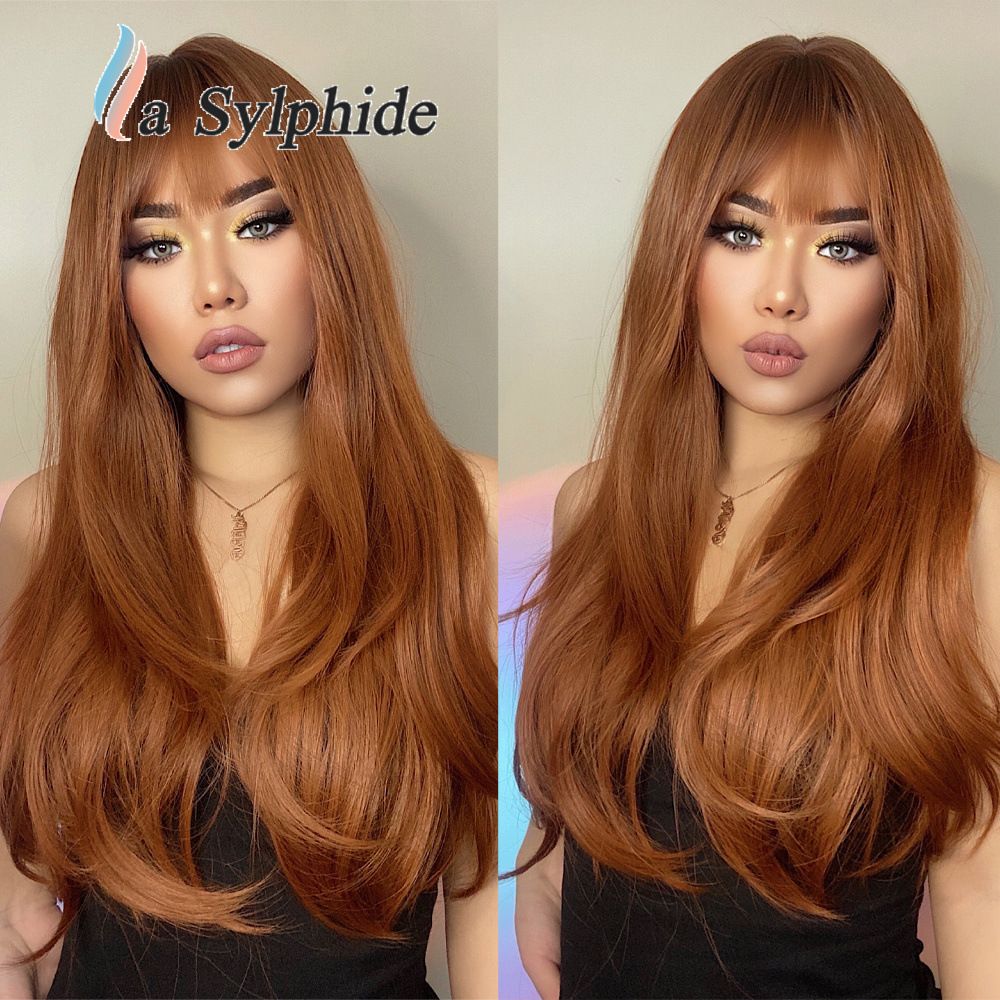 Wig AliExpress Top White Gold Long Straight Hair Air bangs European and American Wig Women Hair Mechanism Full Head Cover