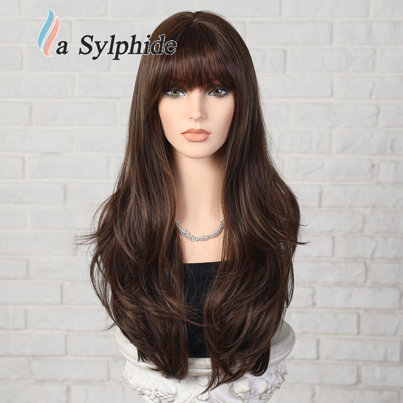 Wig AliExpress Top White Gold Long Straight Hair Air bangs European and American Wig Women Hair Mechanism Full Head Cover