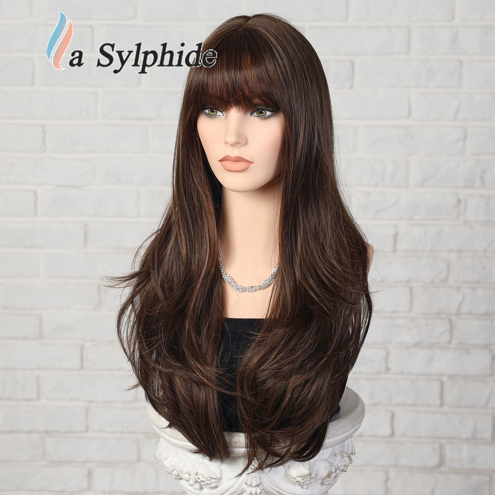 Wig AliExpress Top White Gold Long Straight Hair Air bangs European and American Wig Women Hair Mechanism Full Head Cover