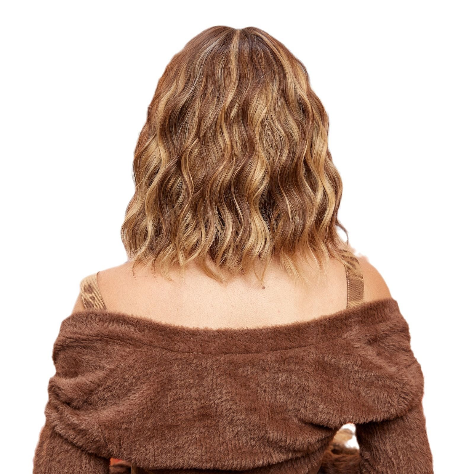 Foreign Trade Air Liu Hai Water Ripple Short Curly Hair Gold Brown Pickled Dyeing Gradient Asian Fashion Wig Full Head Hairstyle Versatile