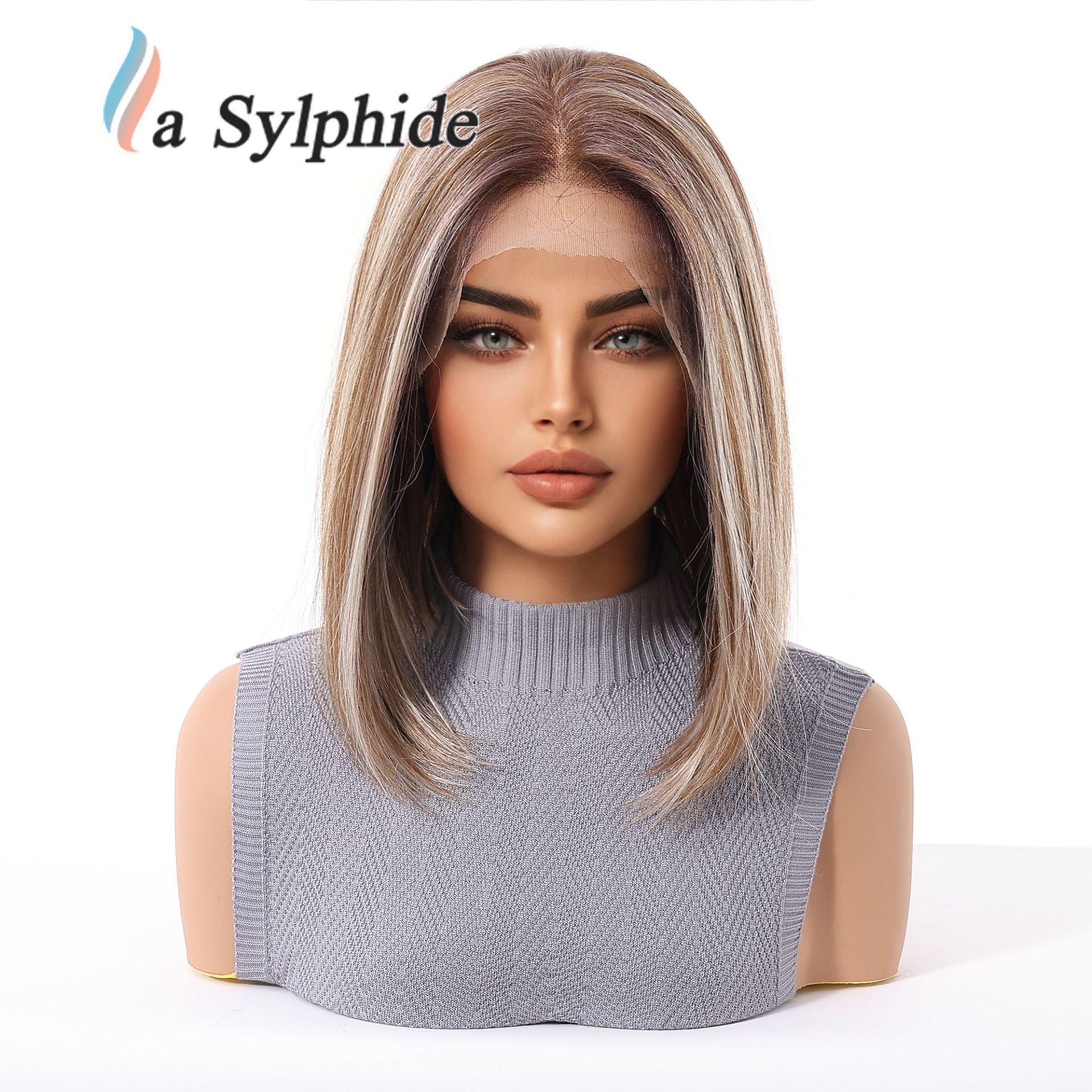 Lace wig 13 * 6 cross-border Futura import large area natural seam gold medium short straight hair full head hand hook
