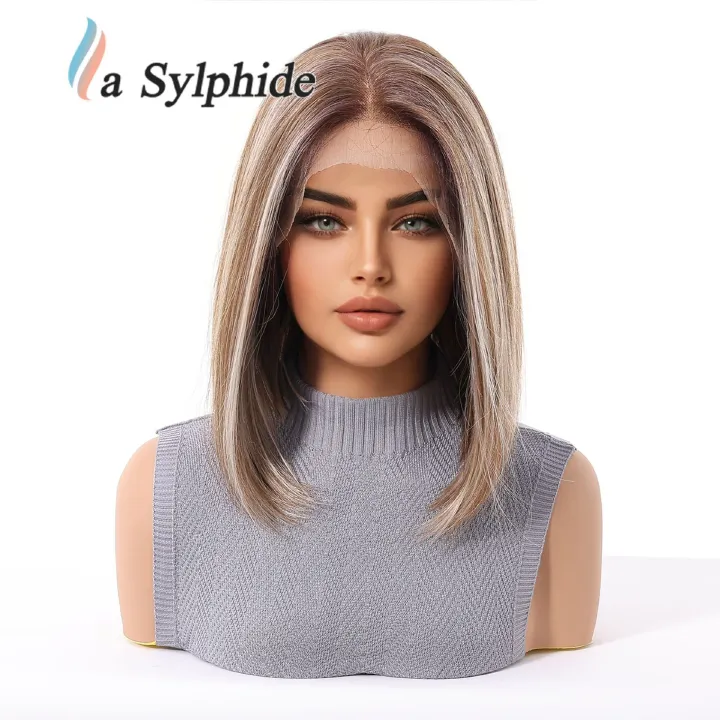 Lace wig 13 * 6 cross-border Futura import large area natural seam gold medium short straight hair full head hand hook