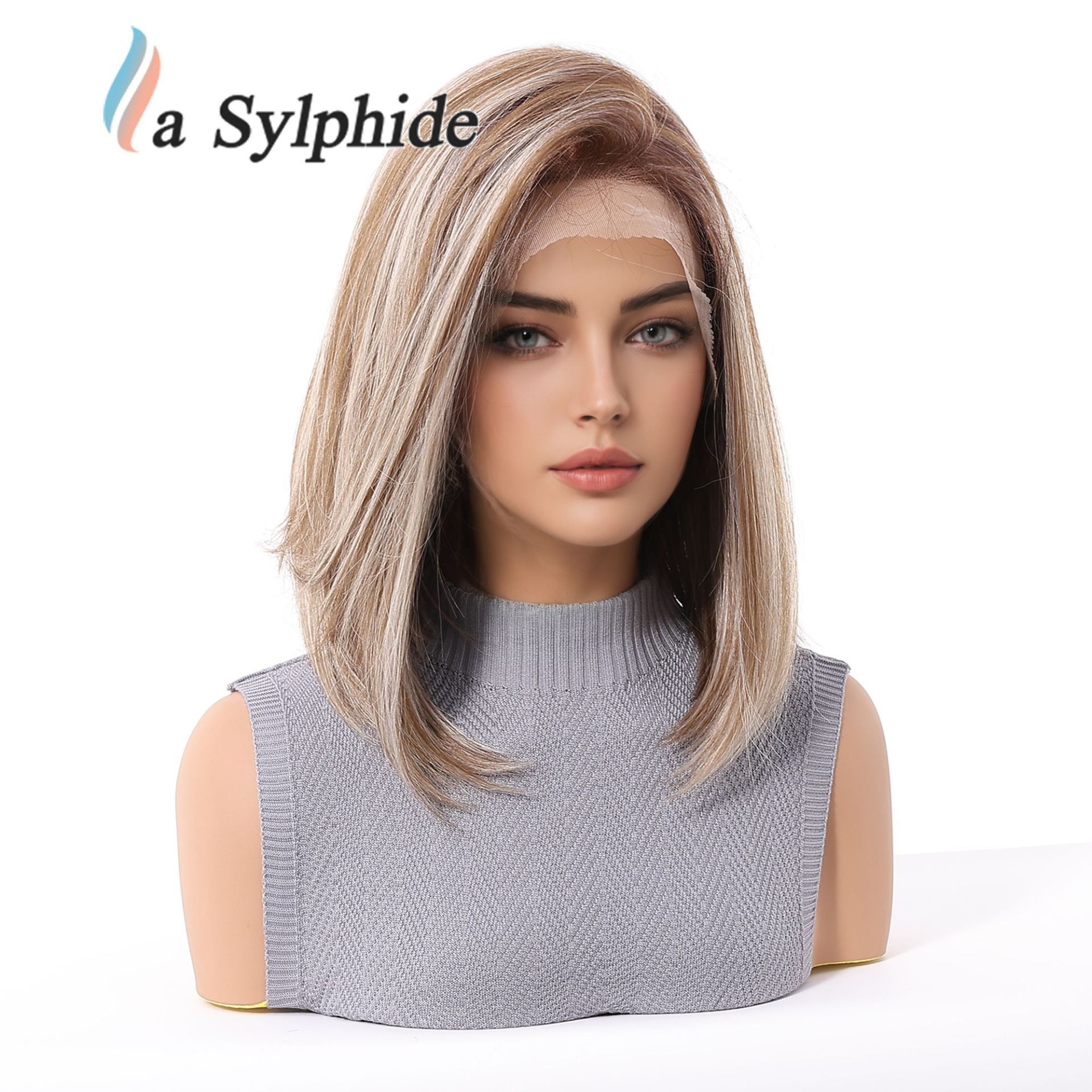Lace wig 13 * 6 cross-border Futura import large area natural seam gold medium short straight hair full head hand hook
