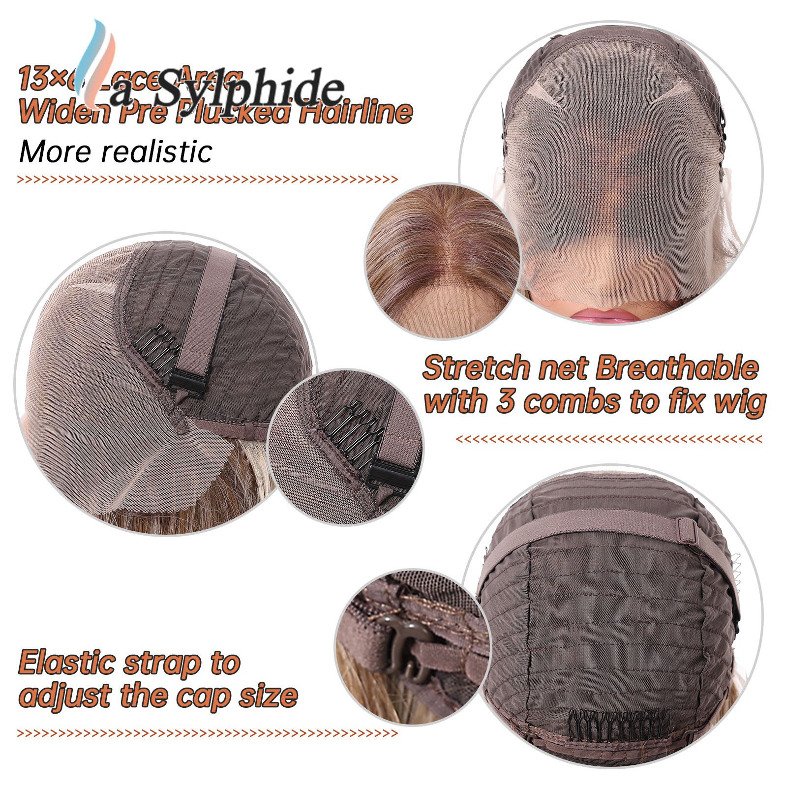 Lace wig 13 * 6 cross-border Futura import large area natural seam gold medium short straight hair full head hand hook