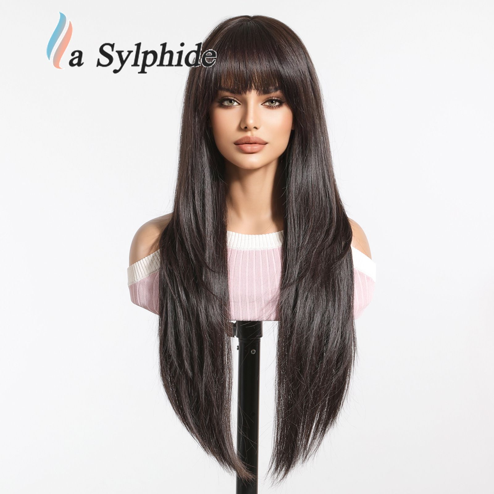 Wig for women, extended black, long straight, high-temperature silk, high level, no need for trimming, unbeatable natural long straight hair seams, manufacturer